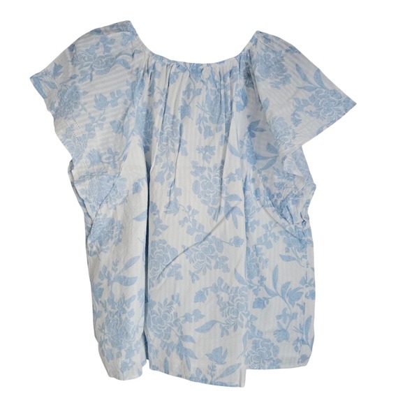 Universal Thread Blue Floral Flutter Sleeve V-Neck Blouse 1X New - Picture 11 of 11